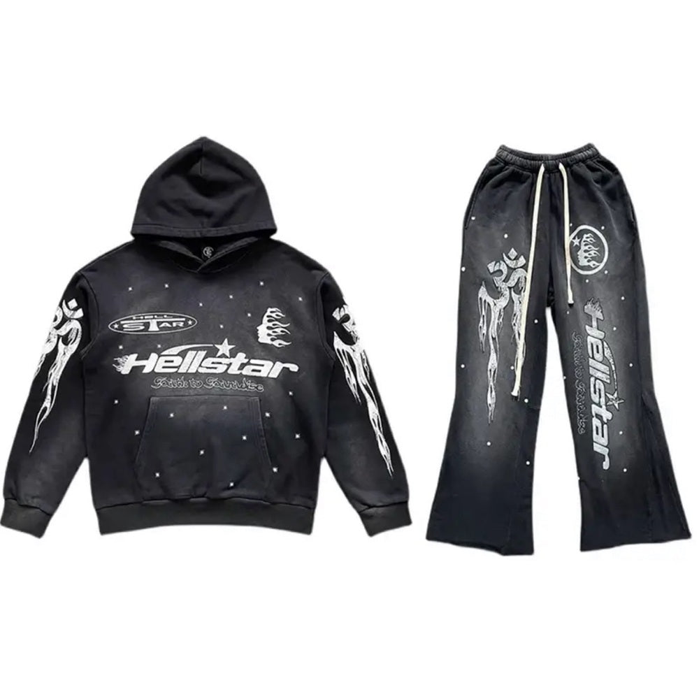Hellstar Flare Black Flame Broek Hoodie Set